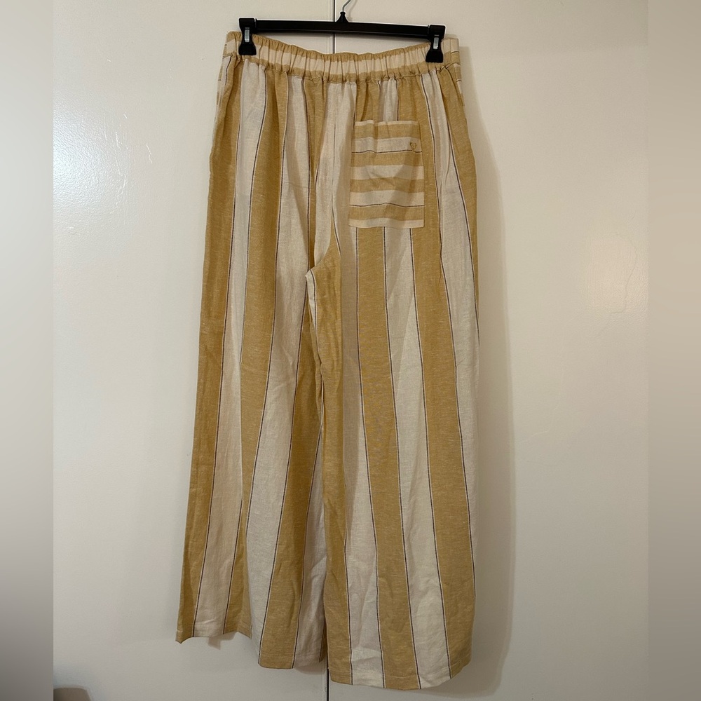 ROXY ADRIAN WIDE LEG LINEN BLEND PANTS AMBER GOLD STRIPE SIZE 31 NWT - Picture 6 of 12